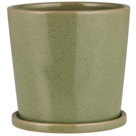 Saga Green Glazed Pot With Saucer