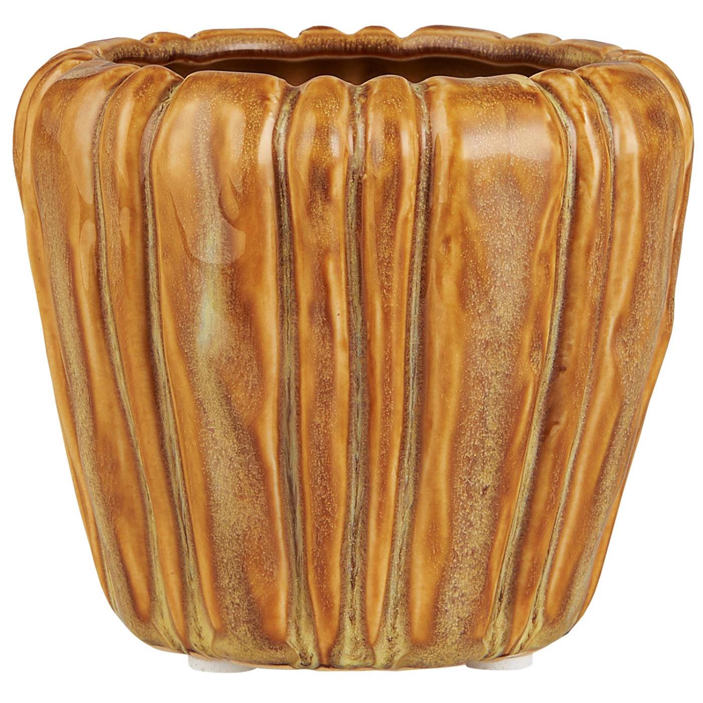 Ribbed Glazed Brown Pot